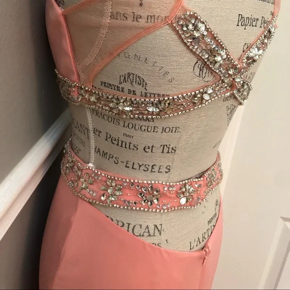 NEW ALYCE PARIS SZ 6 PINK CORAL TWO PIECE BEAD ILLUSION FORMAL EVENING GOWN - Picture 13 of 15